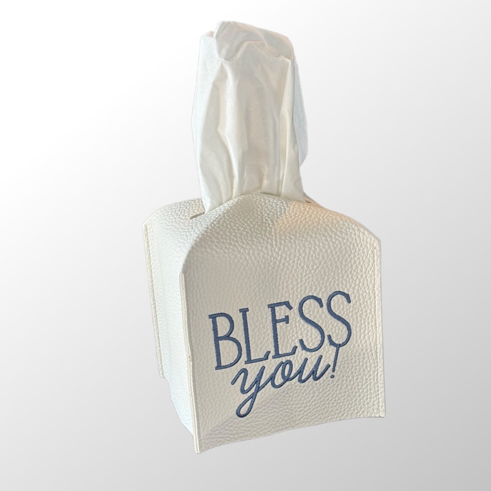 Tissue Box Cover with Embroidered Lettering - Picture 2 of 5
